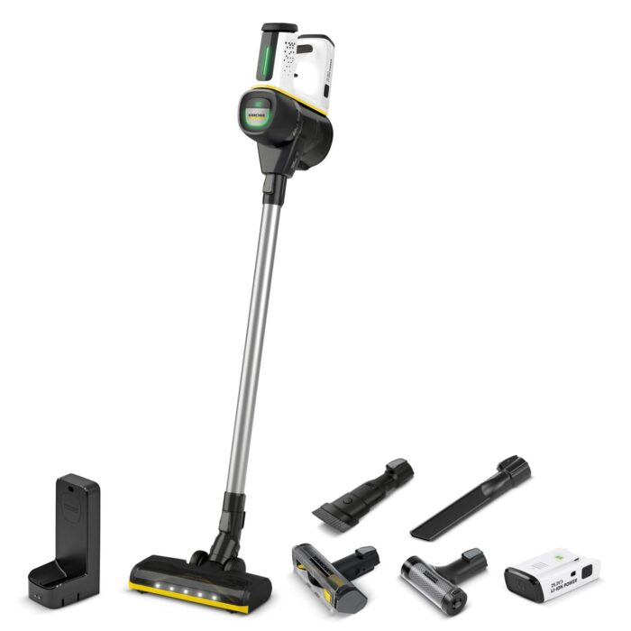 KÄRCHER Akku-Staubsauger VC 6 Cordless ourFamily, 2 Saugstufen, Laufzeit: bis zu 50 min., Gewicht: 2,8 kg, 25,2 V Akku, Wandhalterung mit Ladefunktion, Boden- und Fugendüse, Staubbürste, Weiß