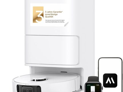 Mova E40 Ultra Saugroboter mit Wischfunktion, Autom. Leerung und 19.000 Pa, MaxiReach-Wischmopp-T., Verhedderungsfreie Seitenbürste, Eingeb. 80-ml-Wasserb, All-in-One-Station zu 75 Tage Reinigung