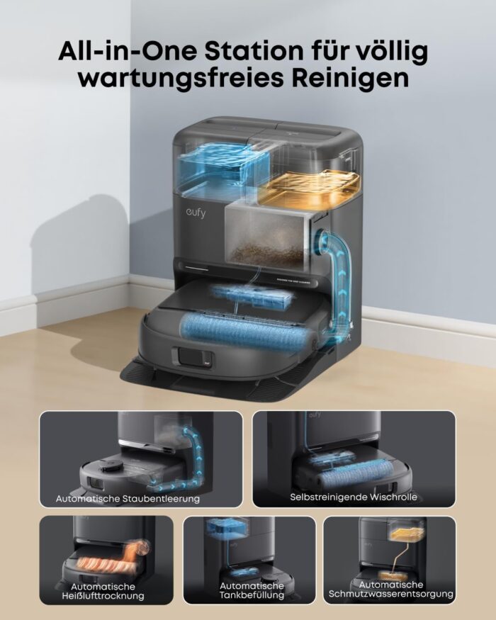eufy Neuheit 2026 von Anker Saug- und Wischroboter C28 5-in-1 mit selbstreinigender HydroJet-Wischrolle, 15.000Pa Turbo-Saugkraft, Anti-Verheddern, KI-Hindernisvermeidung