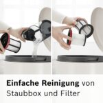 Bosch Akku-Staubsauger Unlimited 6 BCS611AM, kabelloser Handstaubsauger, beutellos, leicht, Hygiene-Filter, 10 Jahre Motorgarantie, hohe Saugleistung, Lange Laufzeit, alle Bodenarten, weiß
