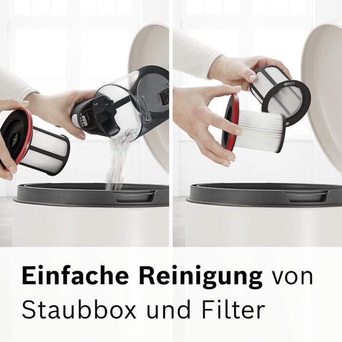 Bosch Akku-Staubsauger Unlimited 6 BCS611AM, kabelloser Handstaubsauger, beutellos, leicht, Hygiene-Filter, 10 Jahre Motorgarantie, hohe Saugleistung, Lange Laufzeit, alle Bodenarten, weiß