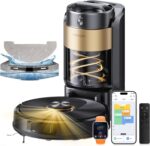 Proscenic Q20Plus Saugroboter mit Wischfunktion, 10000Pa 200min Staubsauger Roboter mit Beutellose Entleerungsstation, 3-in-1 Saug und Wischroboter für Tierhaare, Teppiche, Hartböden, Schwarz