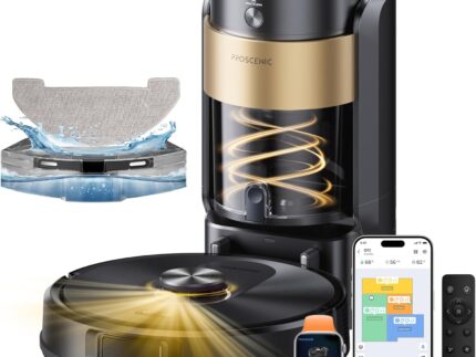 Proscenic Q20Plus Saugroboter mit Wischfunktion, 10000Pa 200min Staubsauger Roboter mit Beutellose Entleerungsstation, 3-in-1 Saug und Wischroboter für Tierhaare, Teppiche, Hartböden, Schwarz
