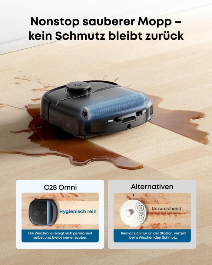 eufy Neuheit 2026 von Anker Saug- und Wischroboter C28 5-in-1 mit selbstreinigender HydroJet-Wischrolle, 15.000Pa Turbo-Saugkraft, Anti-Verheddern, KI-Hindernisvermeidung