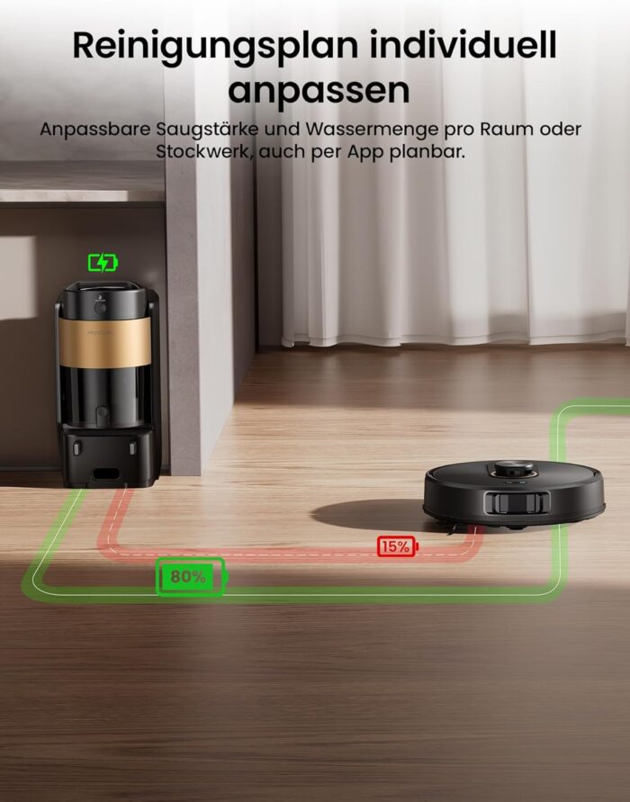 Proscenic Q20Plus Saugroboter mit Wischfunktion, 10000Pa 200min Staubsauger Roboter mit Beutellose Entleerungsstation, 3-in-1 Saug und Wischroboter für Tierhaare, Teppiche, Hartböden, Schwarz