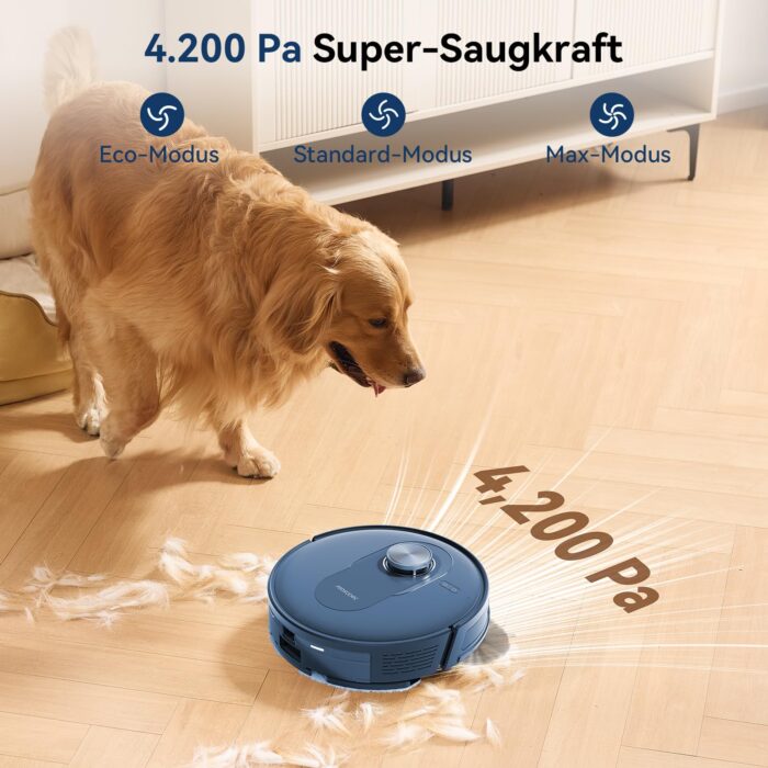 Proscenic Q20Plus Saugroboter mit Wischfunktion, 10000Pa 200min Staubsauger Roboter mit Beutellose Entleerungsstation, 3-in-1 Saug und Wischroboter für Tierhaare, Teppiche, Hartböden, Schwarz