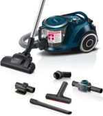 Bosch Staubsauger beutellos Serie 6 ProFamily BGC41XFMLY, ideal für Allergiker, Hygiene-Filter, 10 J. Motorgarantie, Spielzeugfalle, XXL-Polsterdüse, XXL-Fugendüse, hohe Saugkraft, leise, 750 W, blau