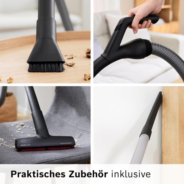 Bosch Staubsauger beutellos Serie 6 ProFamily BGC41XFMLY, ideal für Allergiker, Hygiene-Filter, 10 J. Motorgarantie, Spielzeugfalle, XXL-Polsterdüse, XXL-Fugendüse, hohe Saugkraft, leise, 750 W, blau