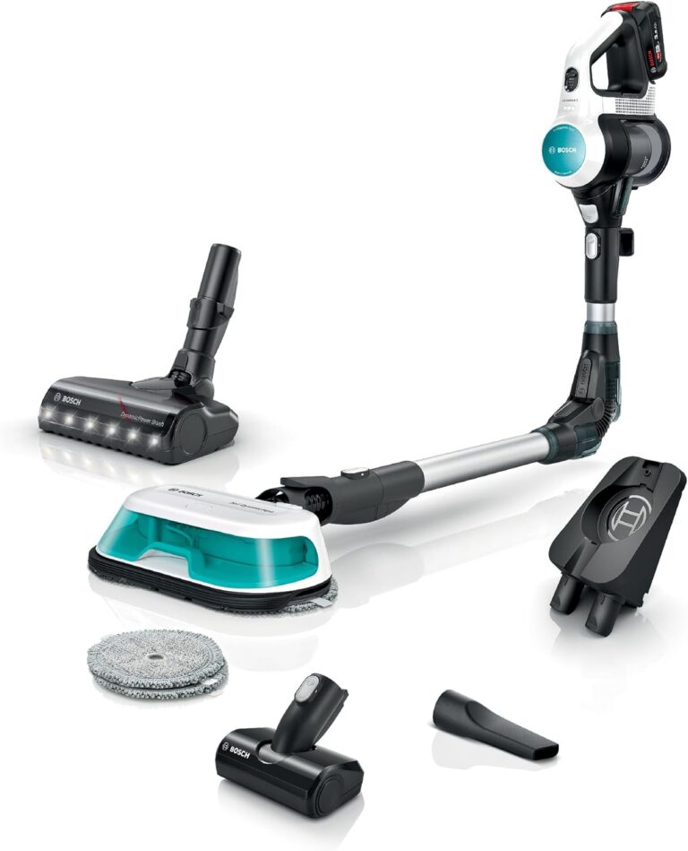 Bosch Akku-Staubsauger Unlimited 7 ProHygienic Aqua BKS71HYG4, kabellos, 2in1 Saugen & Wischen, Knickrohr, HEPA-Filtersystem, 10 J. Motorgarantie, Wechselakku, Mini-Turbo-Düse, Made in Germany, weiß