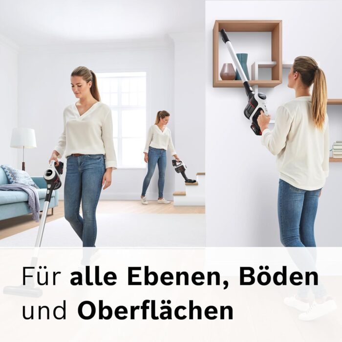 Bosch Akku-Staubsauger Unlimited 6 BCS611AM, kabelloser Handstaubsauger, beutellos, leicht, Hygiene-Filter, 10 Jahre Motorgarantie, hohe Saugleistung, Lange Laufzeit, alle Bodenarten, weiß