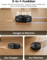 Proscenic Q20Plus Saugroboter mit Wischfunktion, 10000Pa 200min Staubsauger Roboter mit Beutellose Entleerungsstation, 3-in-1 Saug und Wischroboter für Tierhaare, Teppiche, Hartböden, Schwarz