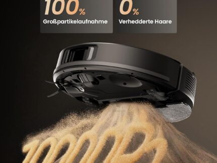 Proscenic Q20Plus Saugroboter mit Wischfunktion, 10000Pa 200min Staubsauger Roboter mit Beutellose Entleerungsstation, 3-in-1 Saug und Wischroboter für Tierhaare, Teppiche, Hartböden, Schwarz