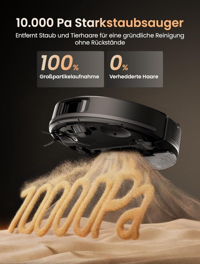 Proscenic Q20Plus Saugroboter mit Wischfunktion, 10000Pa 200min Staubsauger Roboter mit Beutellose Entleerungsstation, 3-in-1 Saug und Wischroboter für Tierhaare, Teppiche, Hartböden, Schwarz