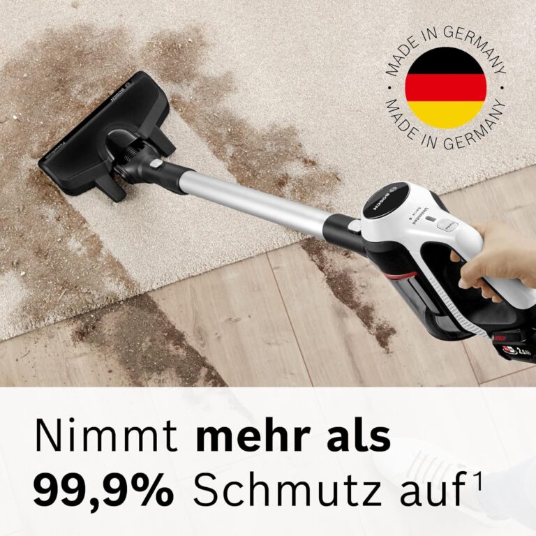 Bosch Akku-Staubsauger Unlimited 6 BCS611AM, kabelloser Handstaubsauger, beutellos, leicht, Hygiene-Filter, 10 Jahre Motorgarantie, hohe Saugleistung, Lange Laufzeit, alle Bodenarten, weiß