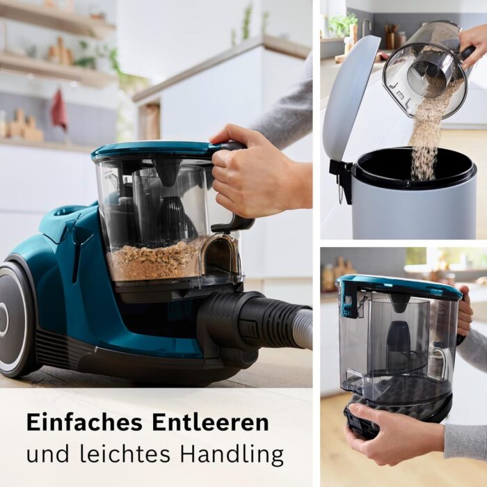 Bosch Staubsauger beutellos Serie 6 ProFamily BGC41XFMLY, ideal für Allergiker, Hygiene-Filter, 10 J. Motorgarantie, Spielzeugfalle, XXL-Polsterdüse, XXL-Fugendüse, hohe Saugkraft, leise, 750 W, blau