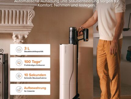 roborock H60 Hub Ultra Akku Staubsauger mit Absaugstation, 210AW kraftvolle Saugleistung, 90 Min. maximale Laufzeit, Staubsauger kabellos, Anti-Tangle Bürste für Teppiche, Hartböden, Tierhaare, Auto