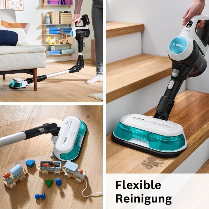 Bosch Akku-Staubsauger Unlimited 7 ProHygienic Aqua BKS71HYG4, kabellos, 2in1 Saugen & Wischen, Knickrohr, HEPA-Filtersystem, 10 J. Motorgarantie, Wechselakku, Mini-Turbo-Düse, Made in Germany, weiß