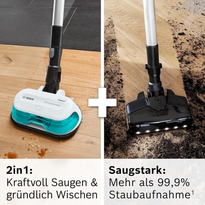 Bosch Akku-Staubsauger Unlimited 7 ProHygienic Aqua BKS71HYG4, kabellos, 2in1 Saugen & Wischen, Knickrohr, HEPA-Filtersystem, 10 J. Motorgarantie, Wechselakku, Mini-Turbo-Düse, Made in Germany, weiß